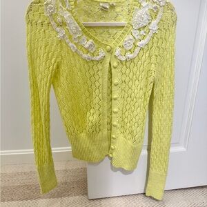 Lace-Trimmed Yellow Sweater
